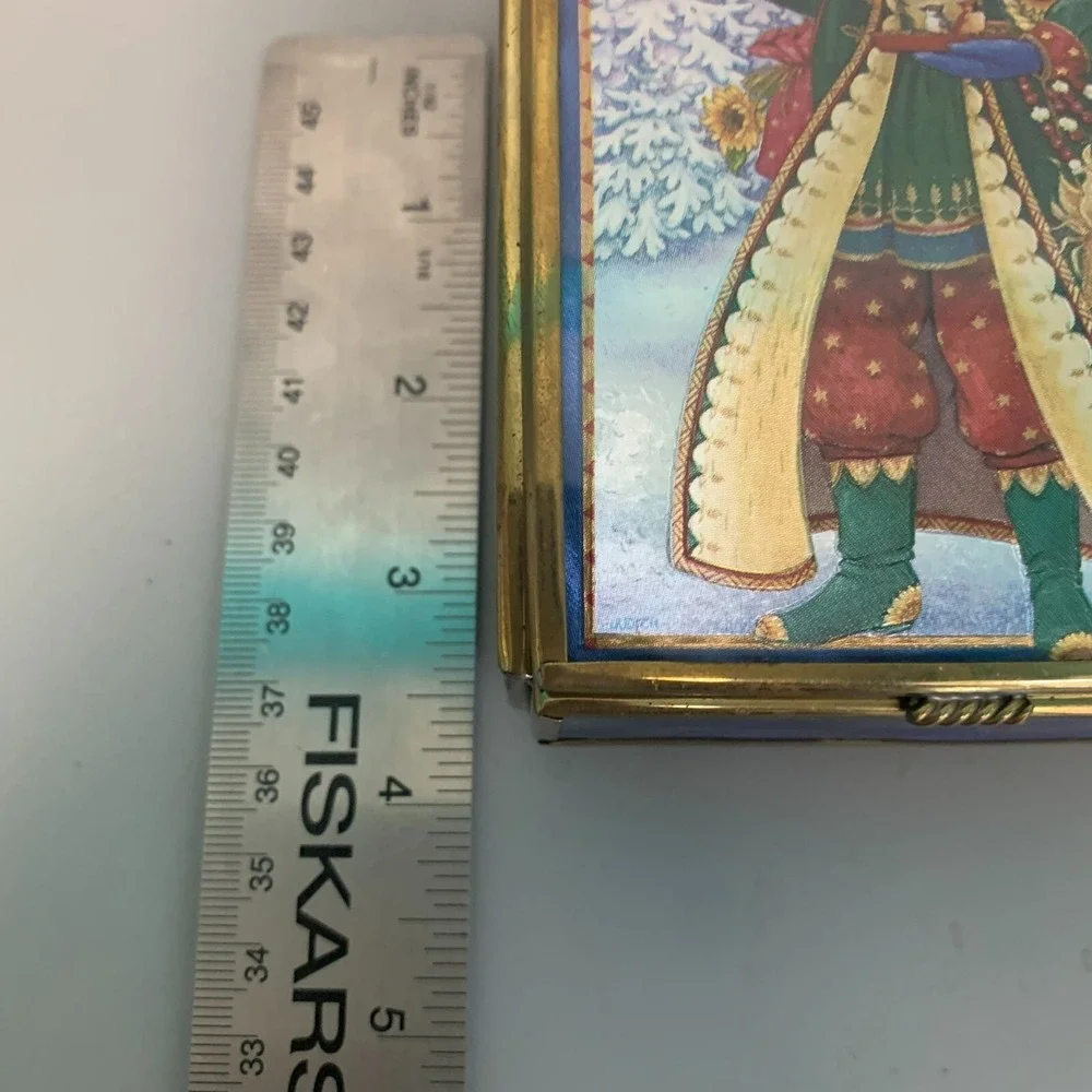 Via Vermont Thomas Cathey Stained Glass Trinket Box Santa Christmas 1993 Vintage